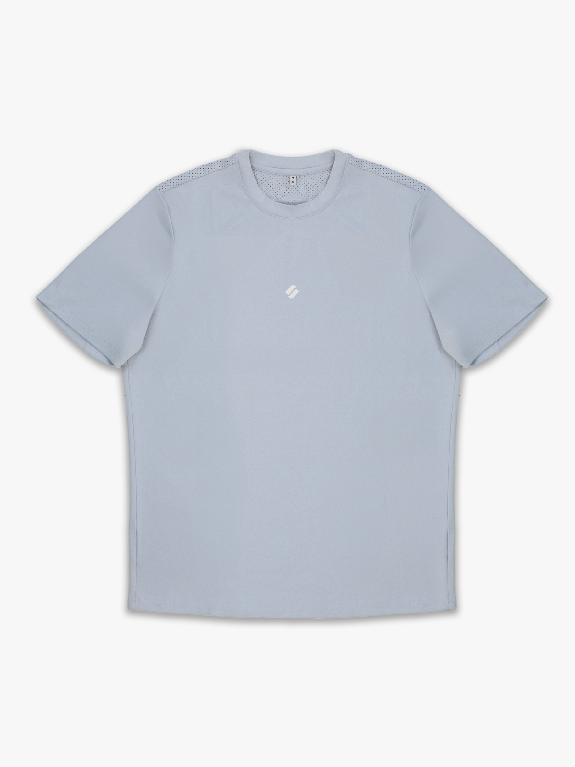 Blue Satus perforated tee on a white background
