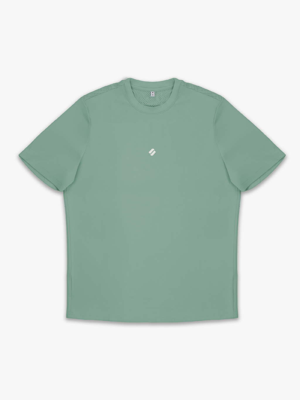Sage Green Satus perforated tee on a white background