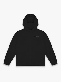 Black jacket with a 'satus' brand logo on a white background