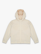 Tan sports jacket with reflective branding on a white background.