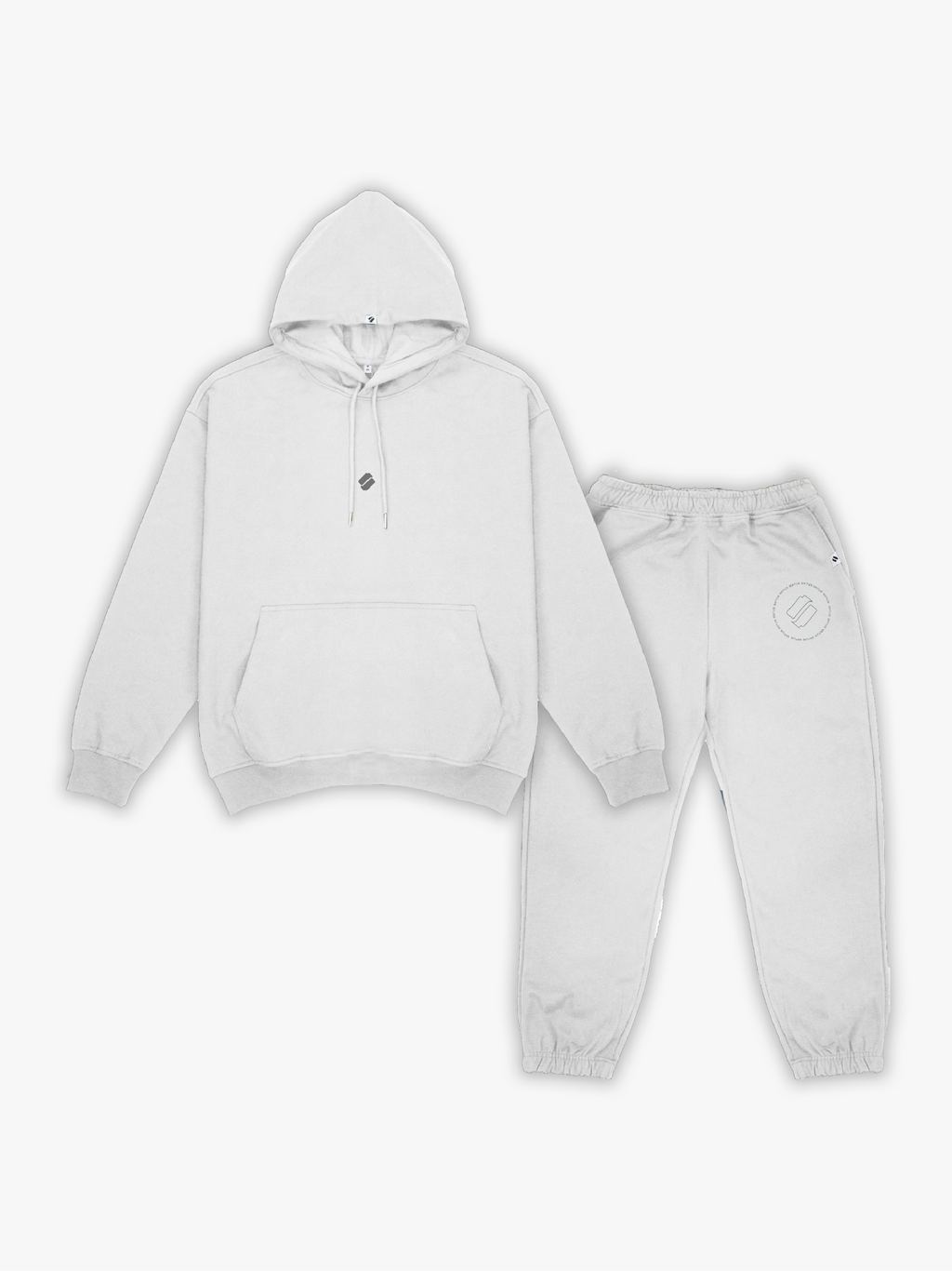 Gray hoodie and sweatpants set on a white background