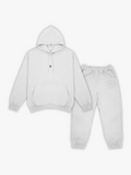 Gray hoodie and sweatpants set on a white background